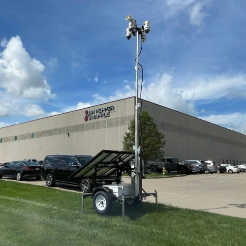 A LotGuard Surveillance Trailer at a Beverage Processing Plant