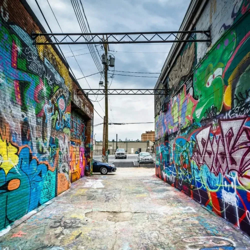 Alleyway covered in graffiti