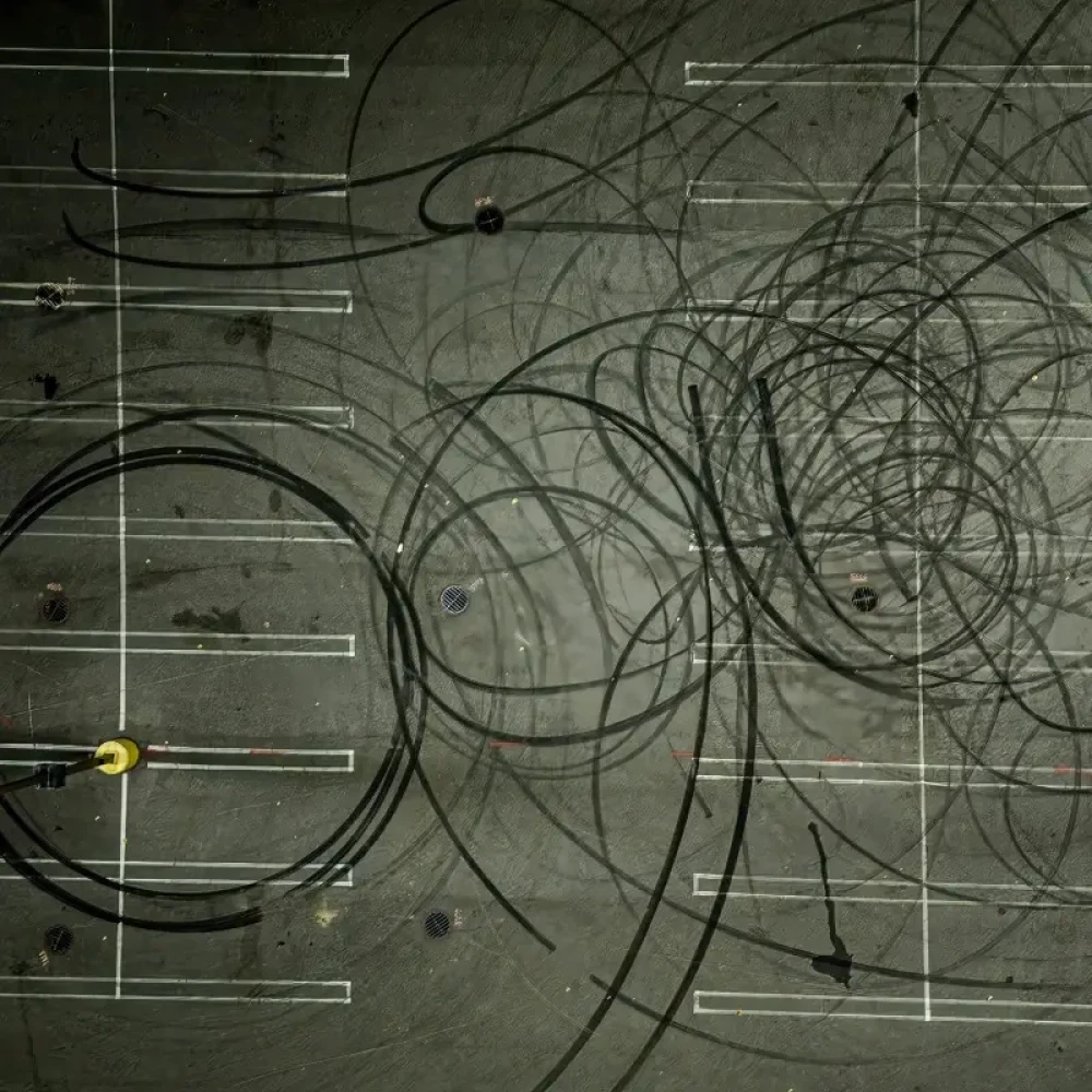 tire skid marks on parking lot